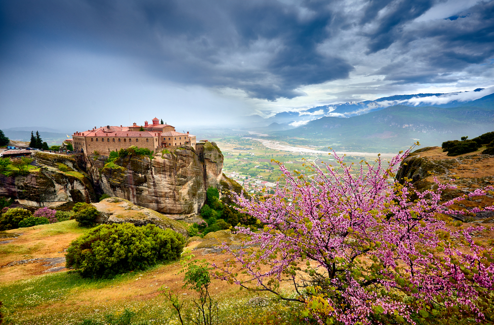 meteora,monasteries,,greece,kalambaka.,unesco,world,heritage,site.,colorful,spring