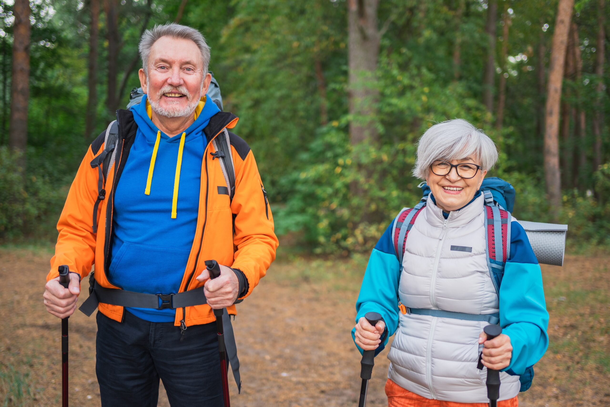 hiking,tourism,adventure.,senior,couple,man,woman,enjoying,outdoor,recreation