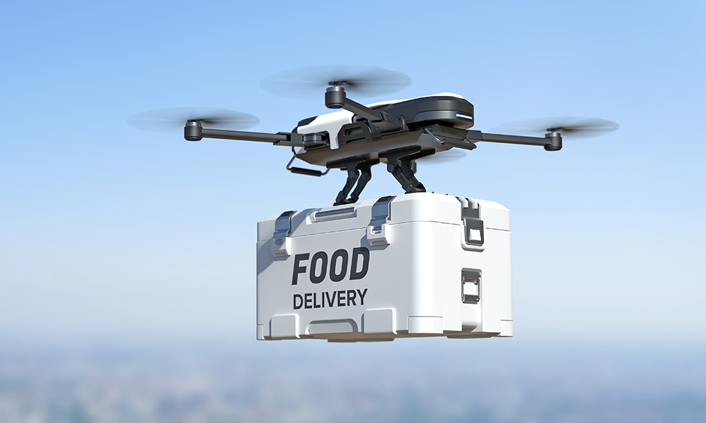 food,delivery,drone,,autonomous,delivery,robot,,business,air,transportation,concept.