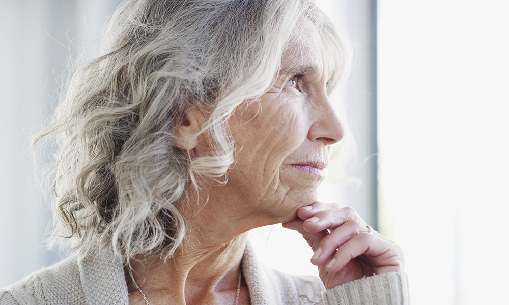 thinking,,retirement,and,elderly,woman,in,home,with,reflection,,idea