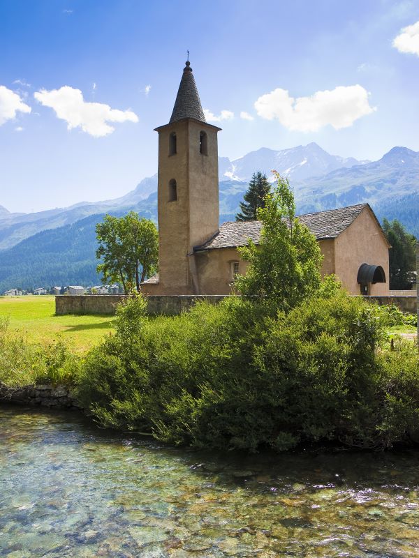 little church around sils lake upper engadine valley