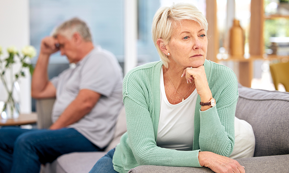 mature,,couple,and,thinking,after,fight,in,home,on,sofa