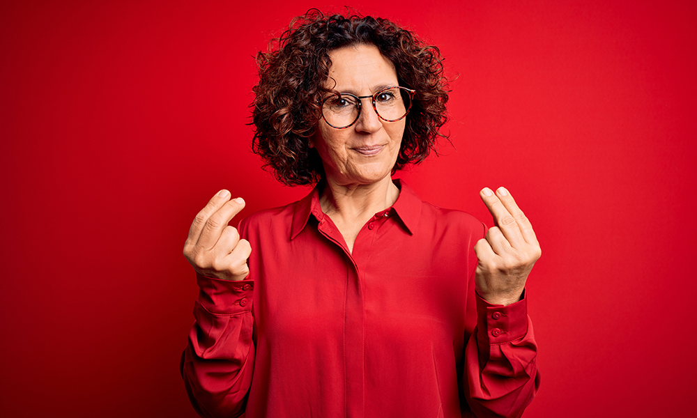 middle,age,beautiful,curly,hair,woman,wearing,casual,shirt,and