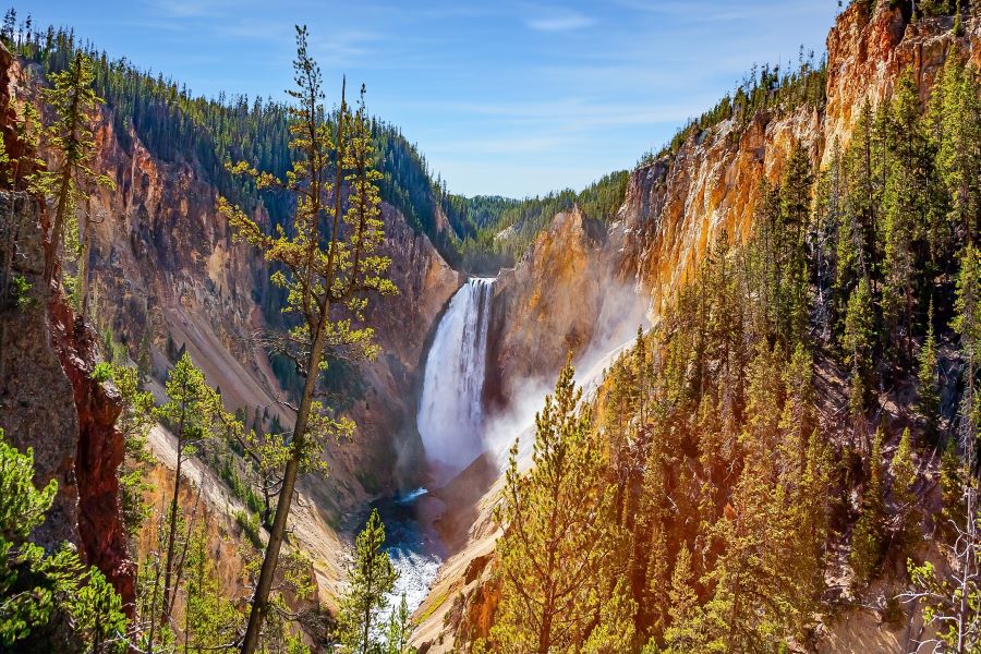 lower falls and yellowstone river canyon. the most famous waterfall in the world
