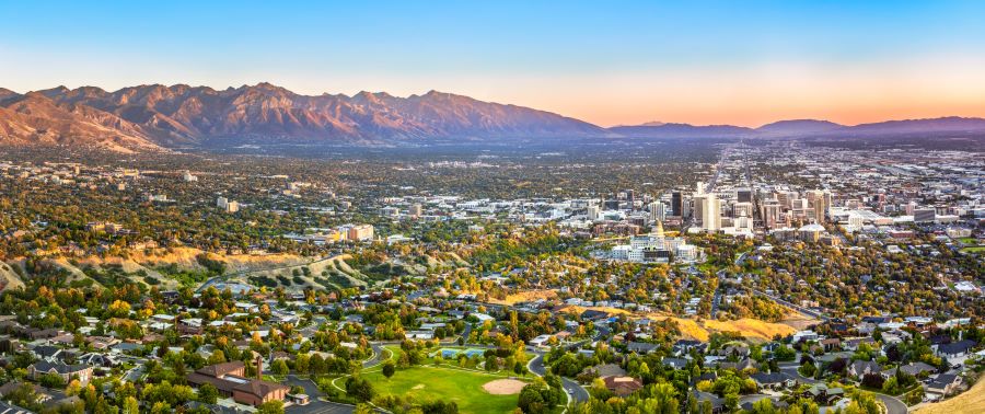 salt lake city skyline panorama at sunset