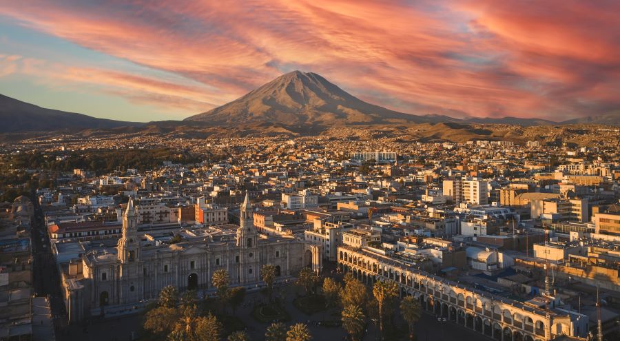 arequipa,main square and cathedral church,