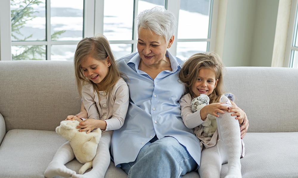 happy,family,at,home.,two,little,girls,sisters,twins,grandmother